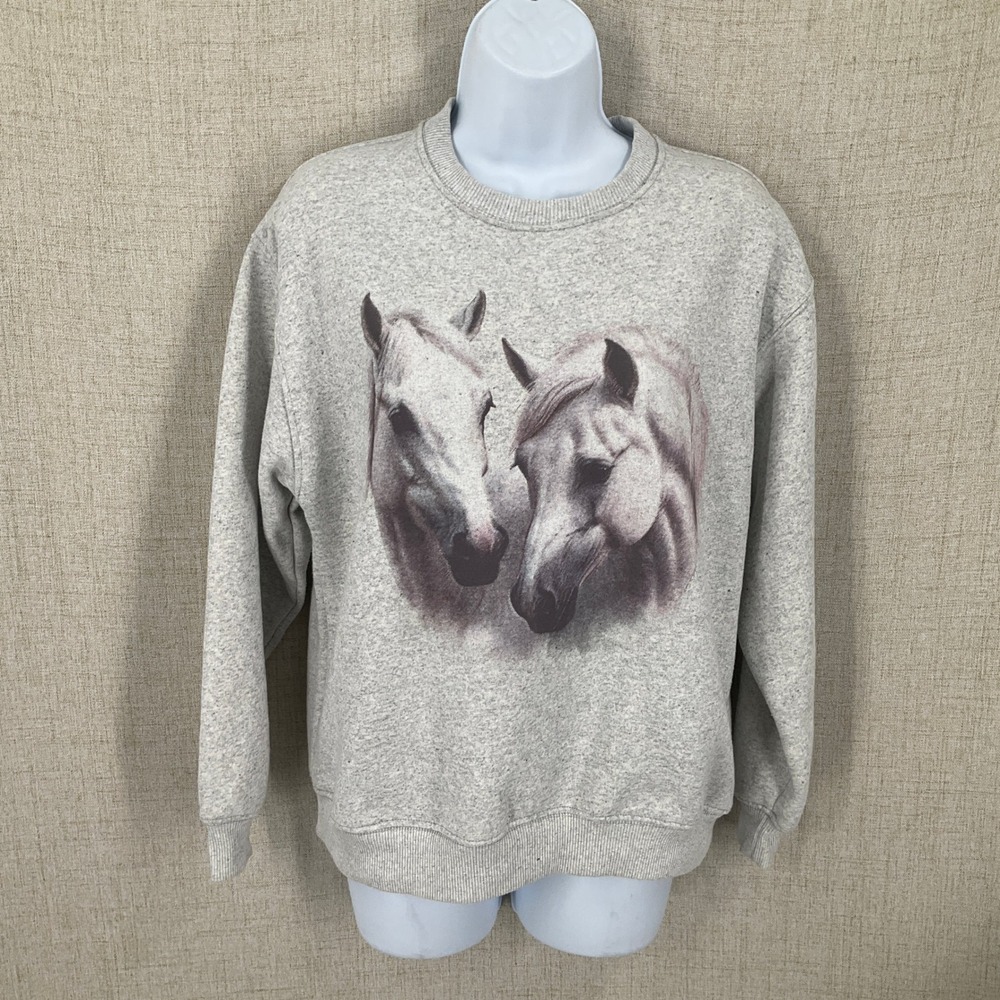 Zara Horse Graphic Sweatshirt Womens XS S Gray Cotton Blend Western Boho